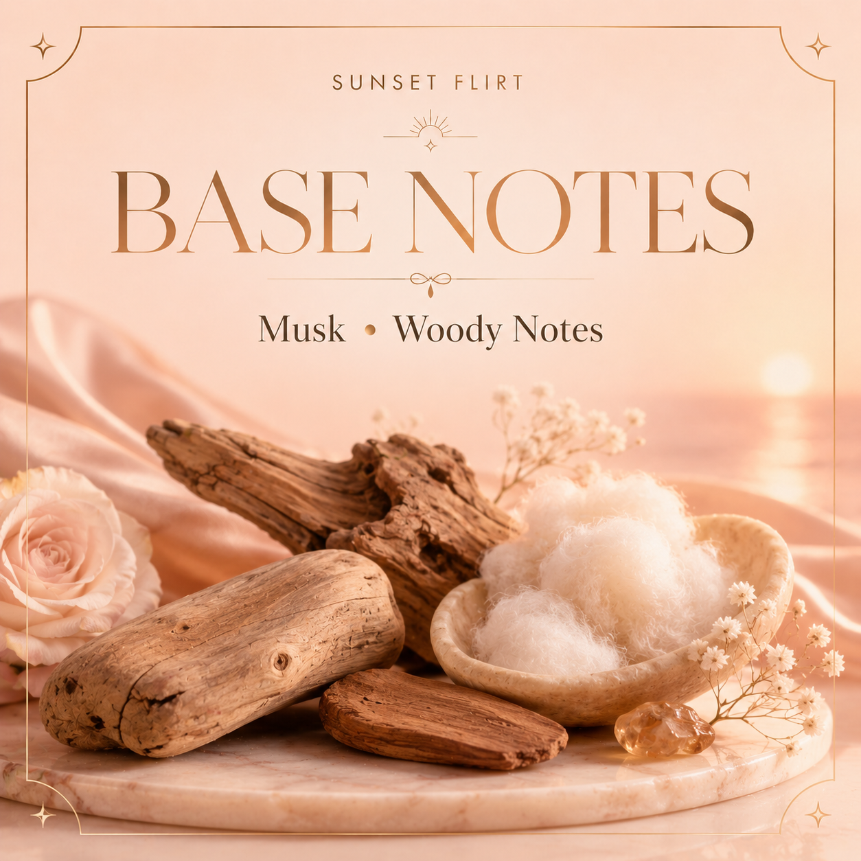 Musk and woody base notes in Sunset Flirt