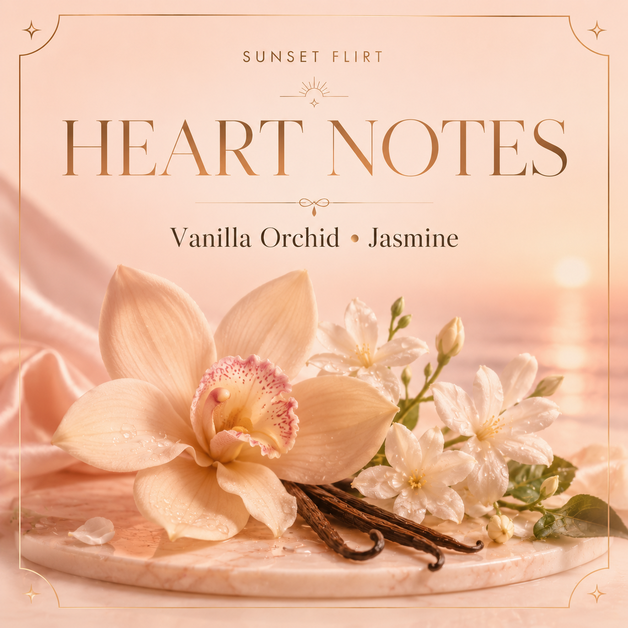 Vanilla orchid and jasmine heart notes in Sunset Flirt