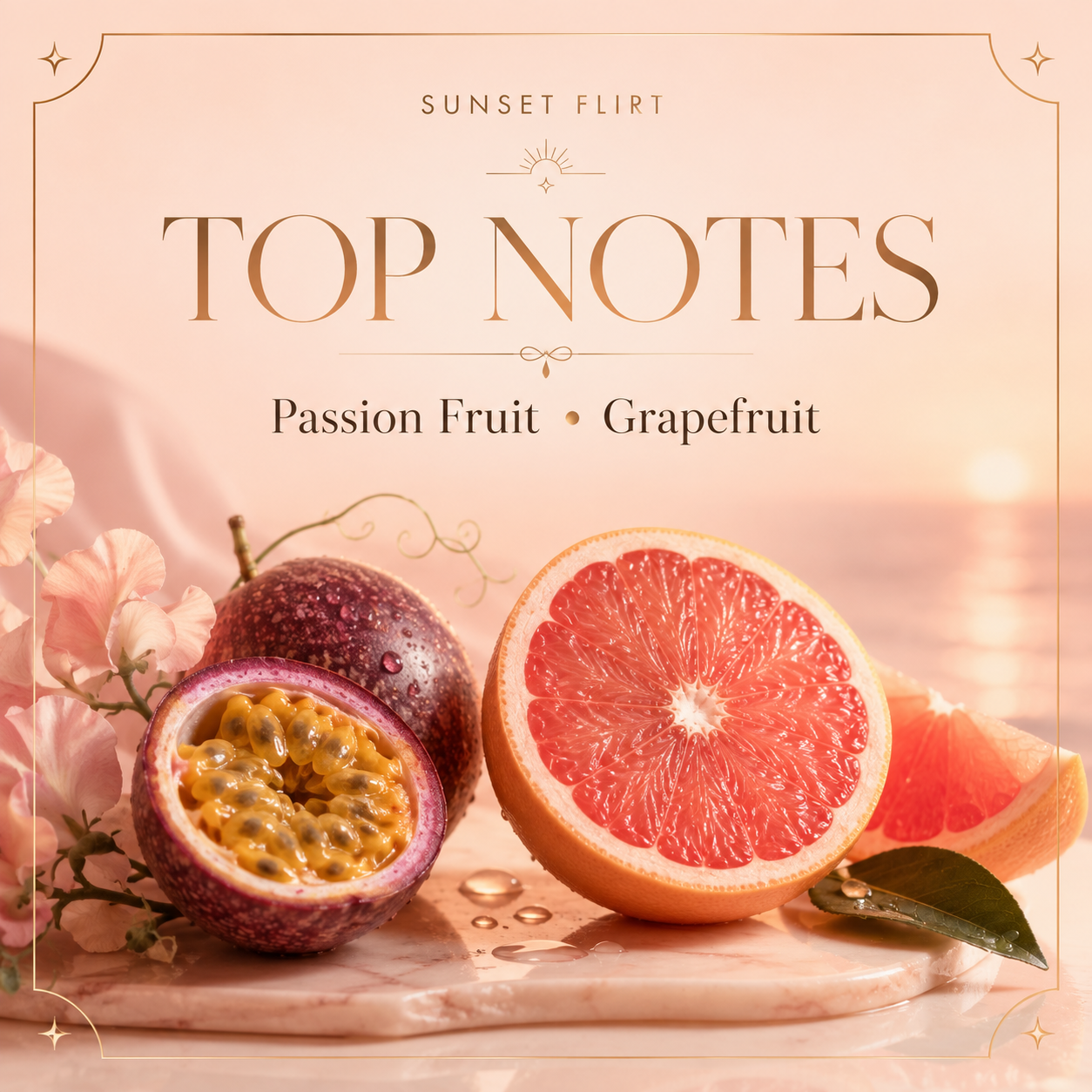 Passion fruit and grapefruit top notes in Sunset Flirt