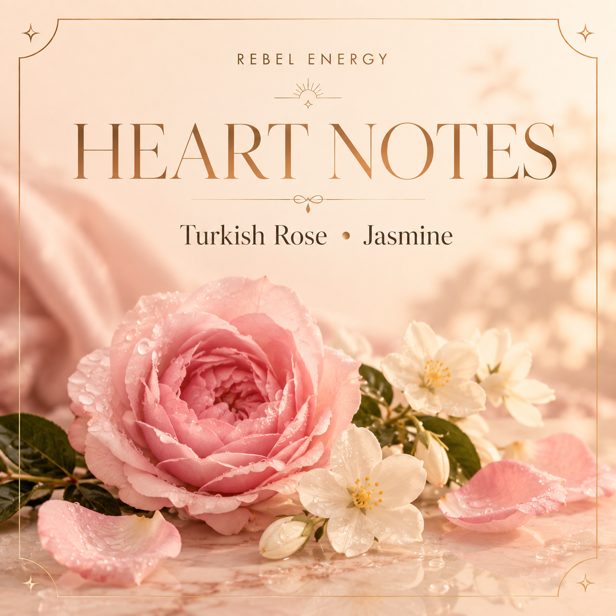 Turkish rose and jasmine heart notes in Rebel Energy