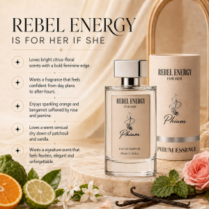 Rebel Energy perfume for women with a bold citrus floral character