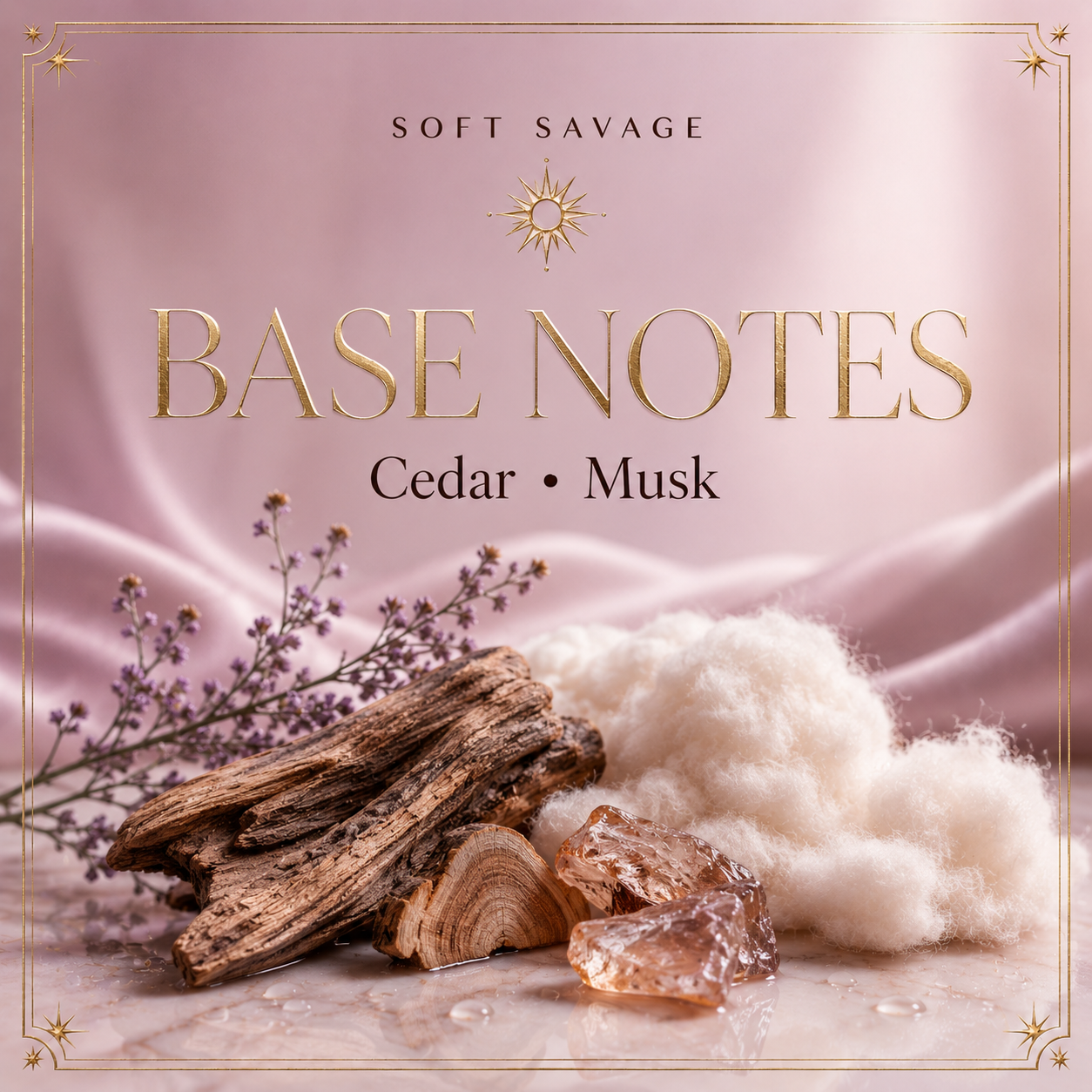 Cedar and musk base notes in Soft Savage