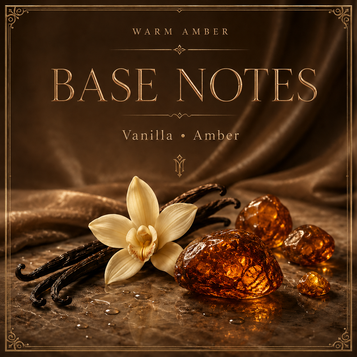 Vanilla and amber base notes in Warm Amber