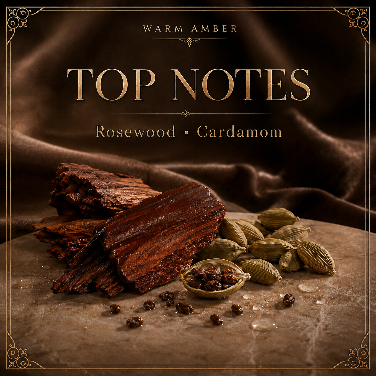 Rosewood and cardamom top notes in Warm Amber